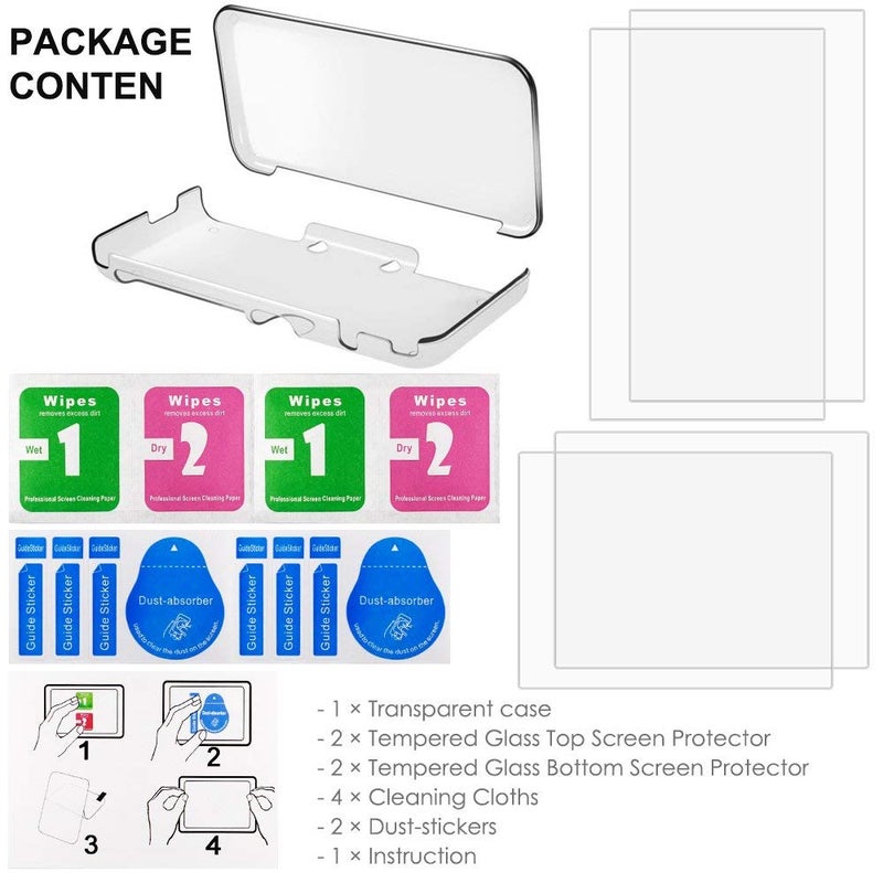 AFUNTA Hard Case Compatible New 2DS XL with 2 Packs Screen Protector, AFUNTA Anti-Scratch Crystal Clear Case, with 4 Pcs Tempered Glass Protective Films for Top and Bottom Screen - Image 3